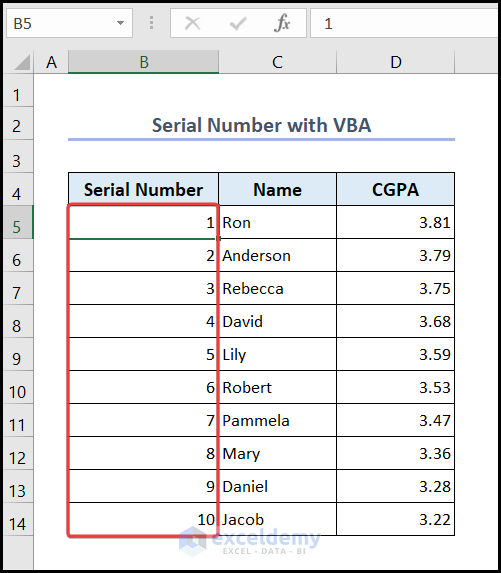 Serial Number with VBA