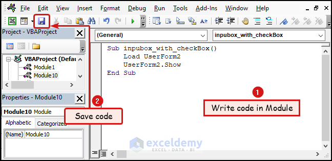 Writing and Saving VBA code in Module 