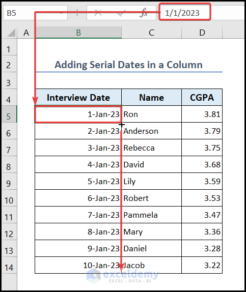 Serial Dates in Excel