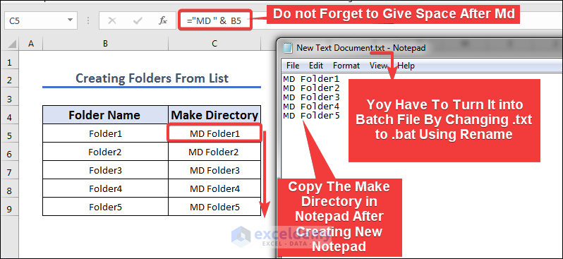Copying to the notepad after creating make directory
