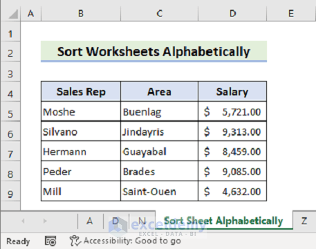 Organize sheets by Sorting Alphabetically in Excel