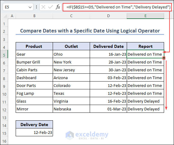 Compare dates with a specific data using logical operator