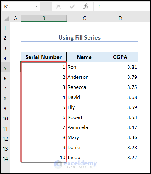 Fill Series to Create Serial Number