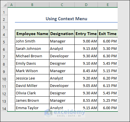 Final output limiting row and column in Excel