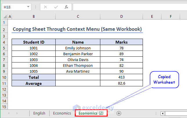 Sheet Copied by Right-Clicking in Same Workbook