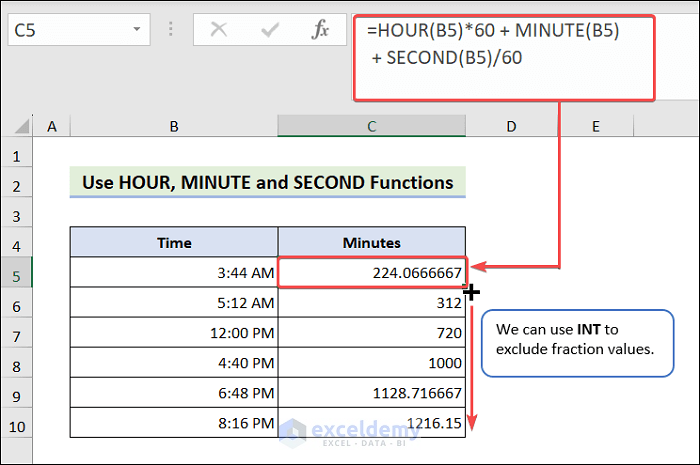 Time Conversion into Minutes using HOUR MINUTES SECOND