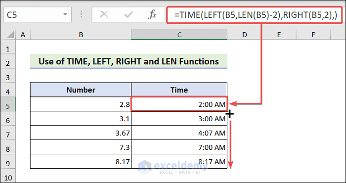 Use TIME LEFT RIGHT and LEN Function to convert number to time in excel