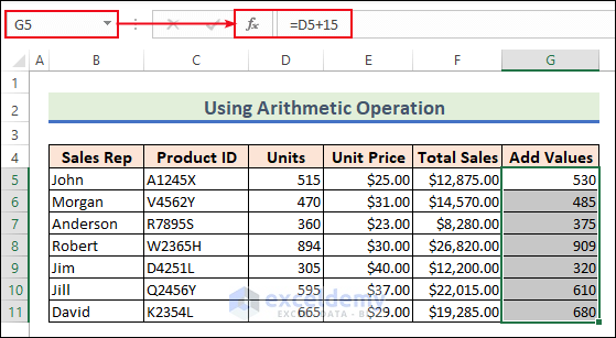 6-Using Arithmetic Operation to add cell value