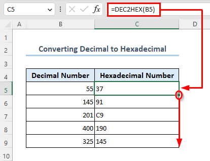 Decimal to hexadecimal conversion