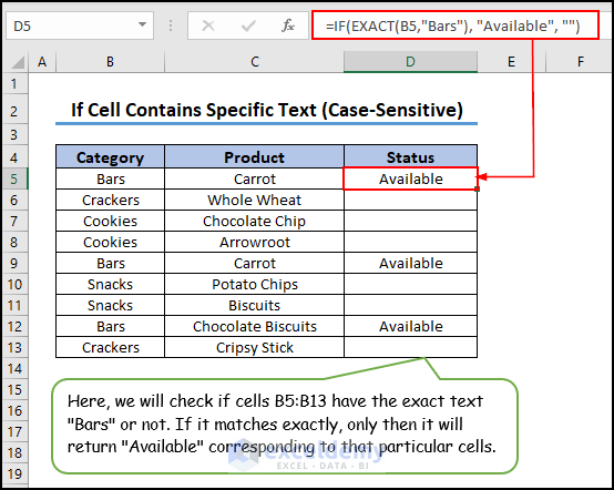 6- return a value if cell contains specific text in case-sensitive scenario
