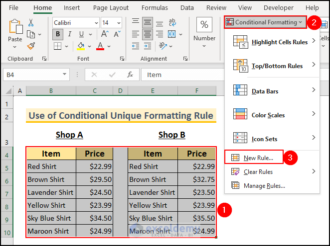 6-selecting new rule to utilize unique formatting rule