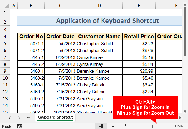 Keyboard Shortcut to Change Excel Zooming