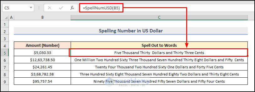Spell Number in US Dollar