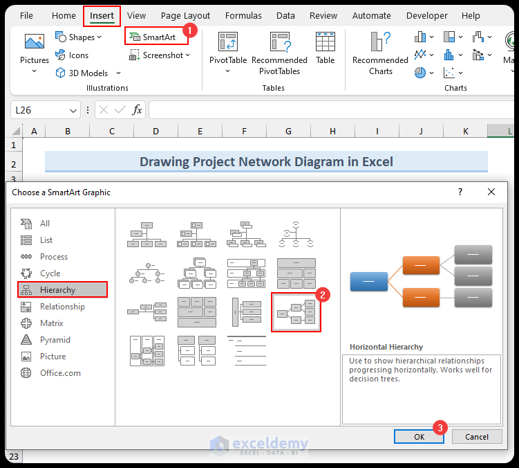 Using Smart Art to Create Project Network Diagram