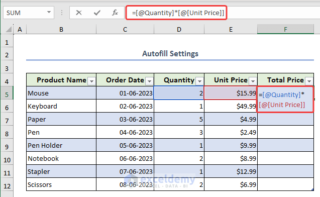 Calculating Total Price using the multiplication formula