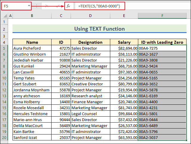 Applying TEXT function to pad leading zeros in Excel