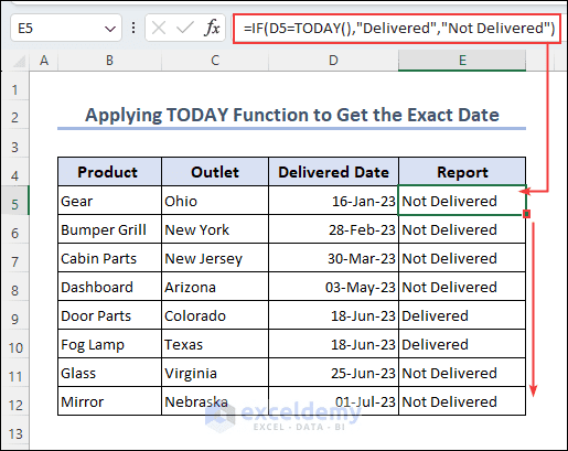 Applying TODAY Function to get the exact date