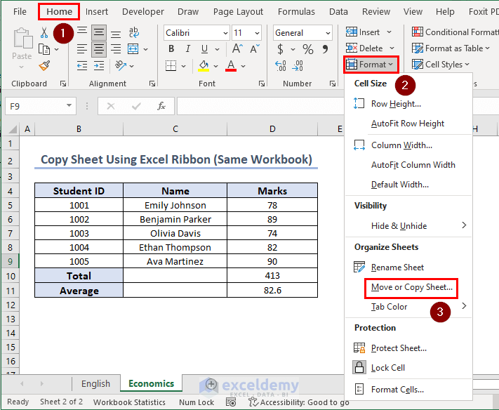 Copying Sheet Using Excel Ribbon in Same Workbook