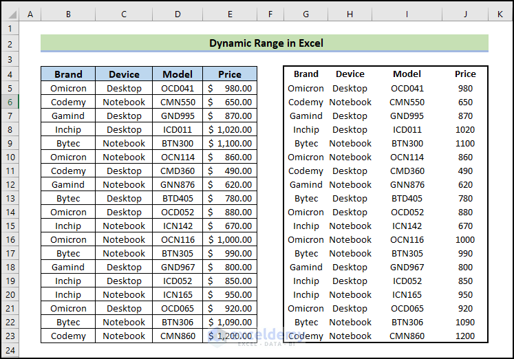 dynamic range in Excel 