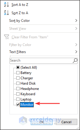 Filtering options