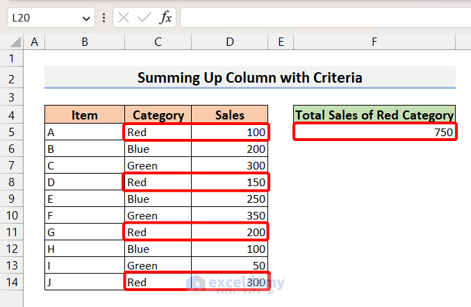 Result after Sum Up a Column with Criteria
