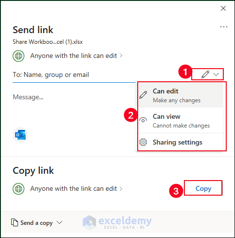 Select edit or view option for Shared workbook