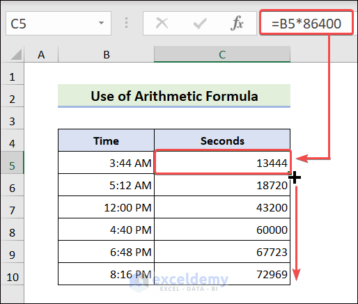 Time Conversion into Seconds using Arithmetic Formula