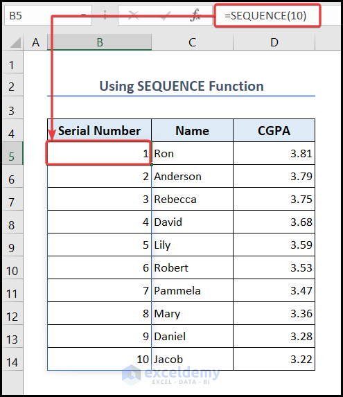 Using SEQUENCE Function