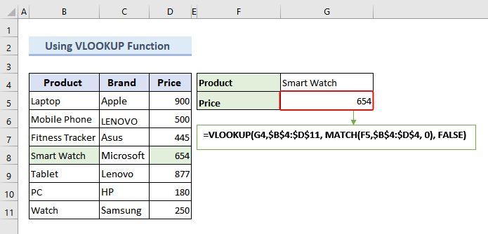 7 VLOOKUP and MATCH to Find Specific Value