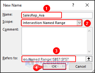 creating new name in Excel