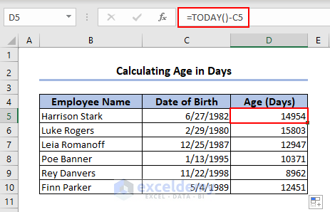 Calculating Current Age in Days