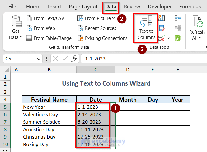 Change Date Format Using Text to Columns Wizard in Excel