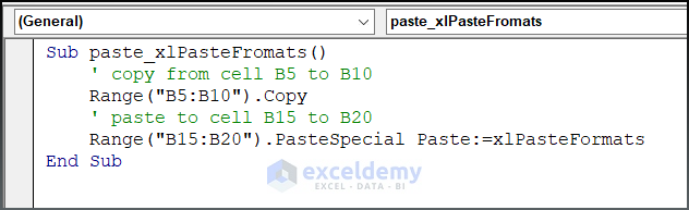 Code for Copying Cell Background Color with xlPasteFormats Property