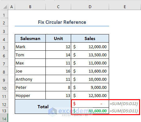 Fixing circular reference by changing formula