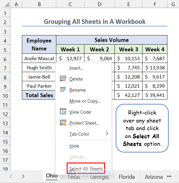 Grouping All Sheets in a Excel Workbook