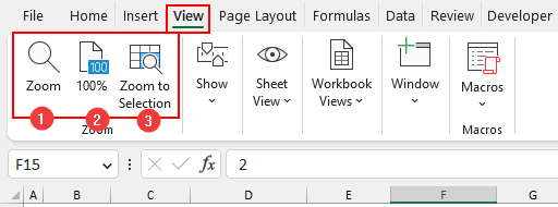Zoom Group Under Excel View Tab