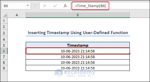Timestamp using userdefined function