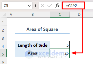 Calculating area of square using circumflex symbol