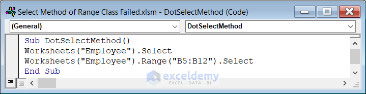 Corrected Code with Select Method