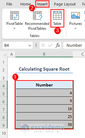Creating table after selecting range