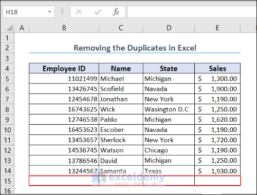 Removing the Duplicates in Excel