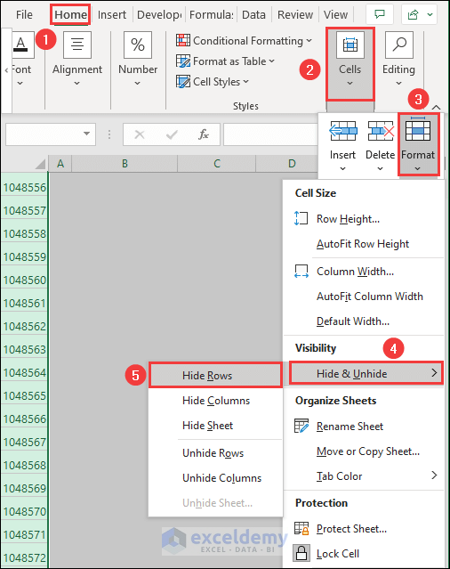 Using format feature to hide rows in Excel