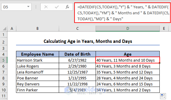 Ageing formula in Excel if birthdate is in one cell