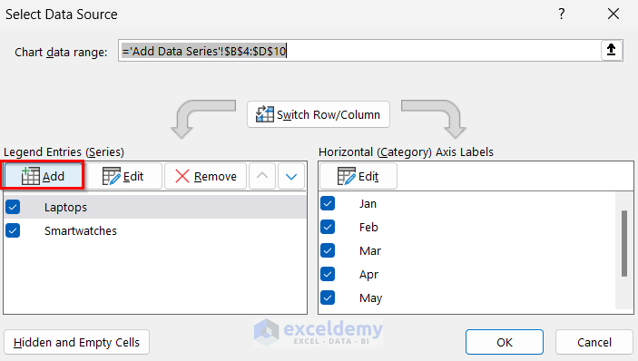 Clicking on Add option in Select Data Source Box