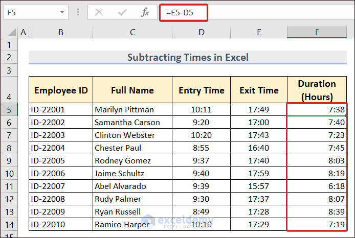 Subtracting Times in Excel