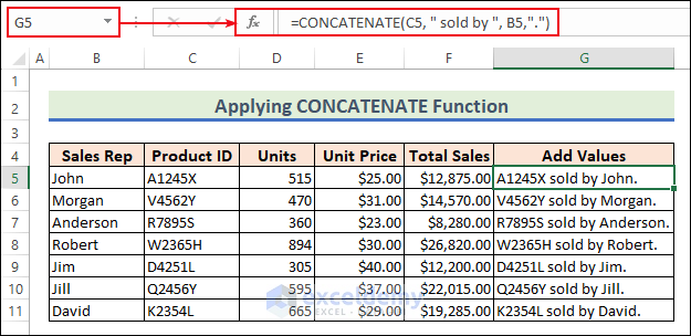 9-Applying CONCATENATE function to add text values
