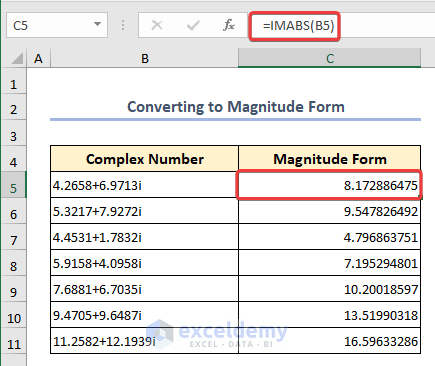 Converting to magnitude form using the IMABS function