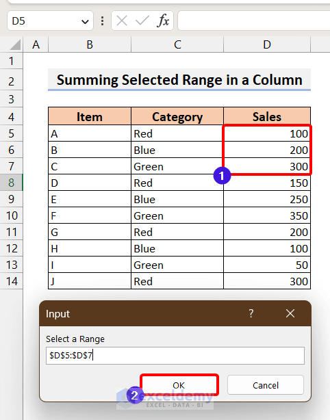 InputBox Asking for Selecting a Range