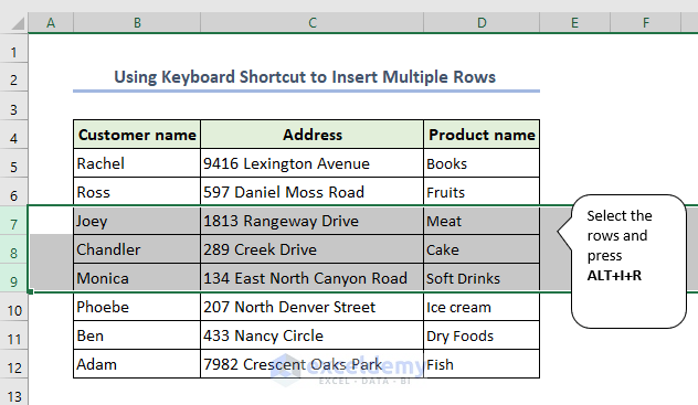 Inserting multiple rows by using the keyboard shortcut 