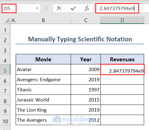 Manually typing value as scientific notation